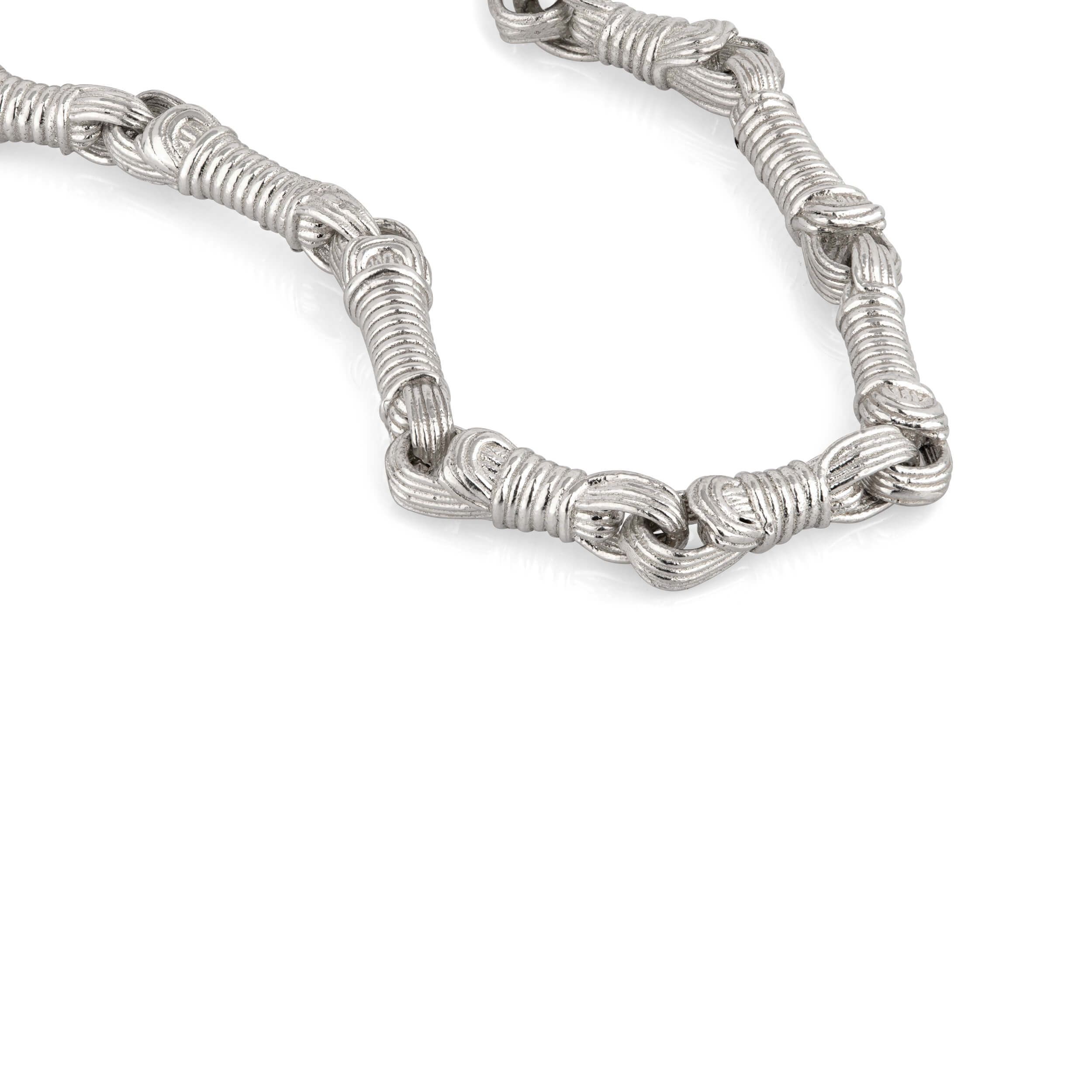 Detail Shot of Tallisman I Bracelet №2 in Sterling Silver on white background with soft shadow — Ashkenazi Tzitzit-inspired Jewish jewelry and Judaica, handcrafted in Israel