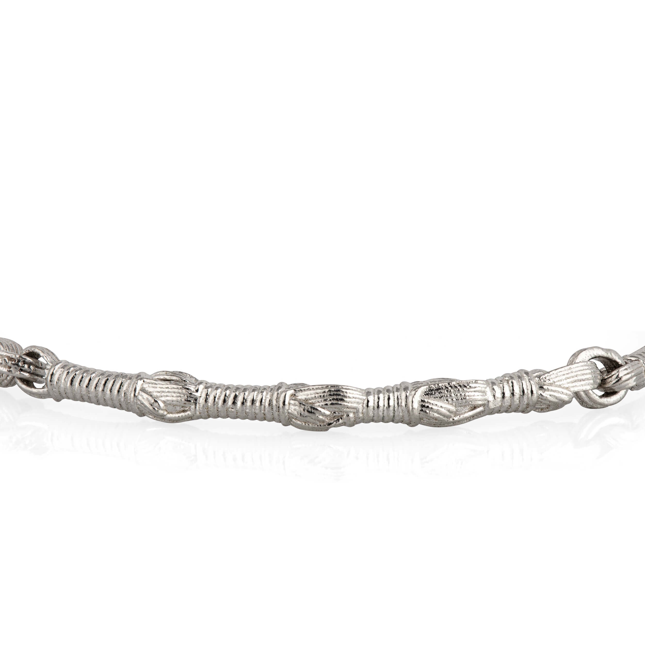 Detail Shot of Tallisman I Bracelet №1 in Sterling Silver on white background with soft shadow — Ashkenazi Tzitzit-inspired Jewish jewelry and Judaica, handcrafted in Israel 